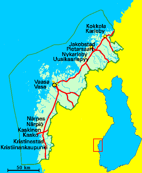 karta över Österbotten och Finland
